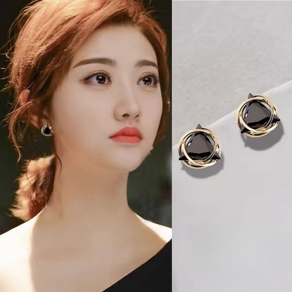 Black Triangle Crystal Stud Earrings